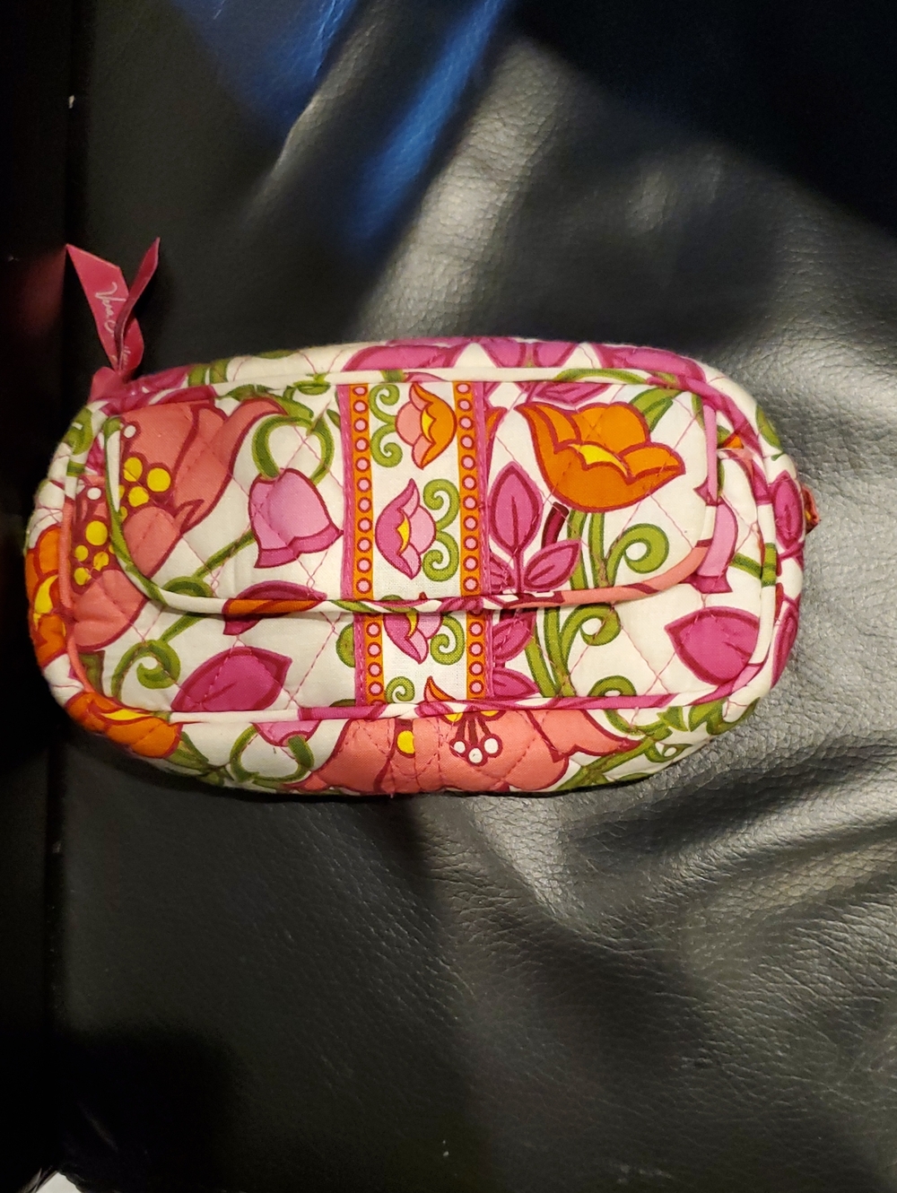 Vera Bradley Lillibell Make-Up Bag Floral Quilted Retired Orange & Green Accents